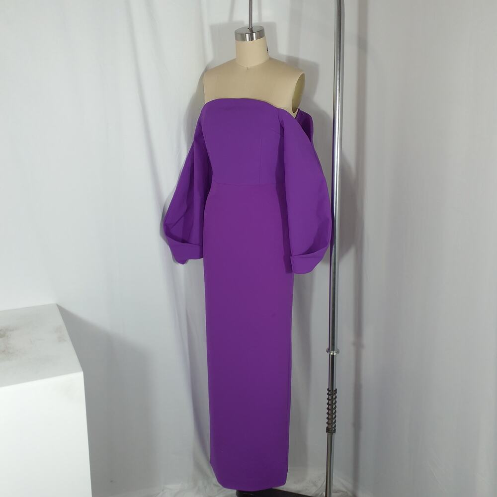 Solace London Off-Shoulder Balloon Sleeve Fuchsia Gown - Picture 2 of 6